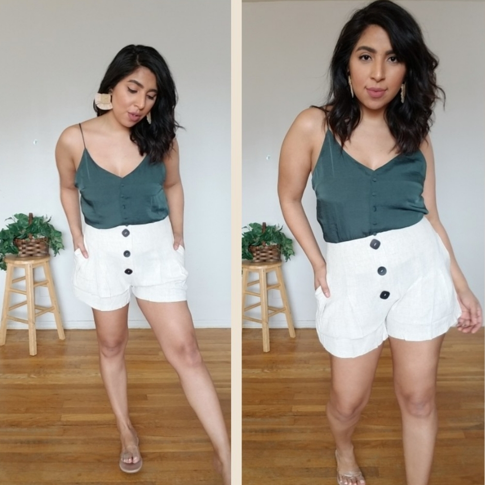 ANDY HIGH WAISTED CREAM BUTTON SHORTS